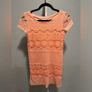 Xhilaration Peach Crochet Lined Cap Sleeve Dress Size Small